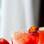 Strawberry Margarita on the rocks with citrus salt rim