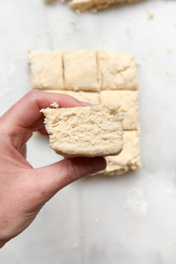 Easy Buttermilk Biscuits Recipe - close up before baking visible layers