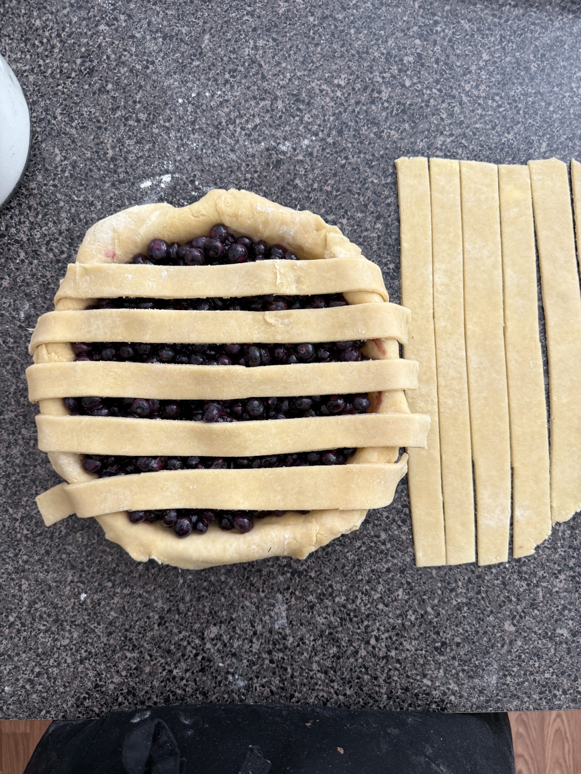 second pie crust shell ready to be latticed