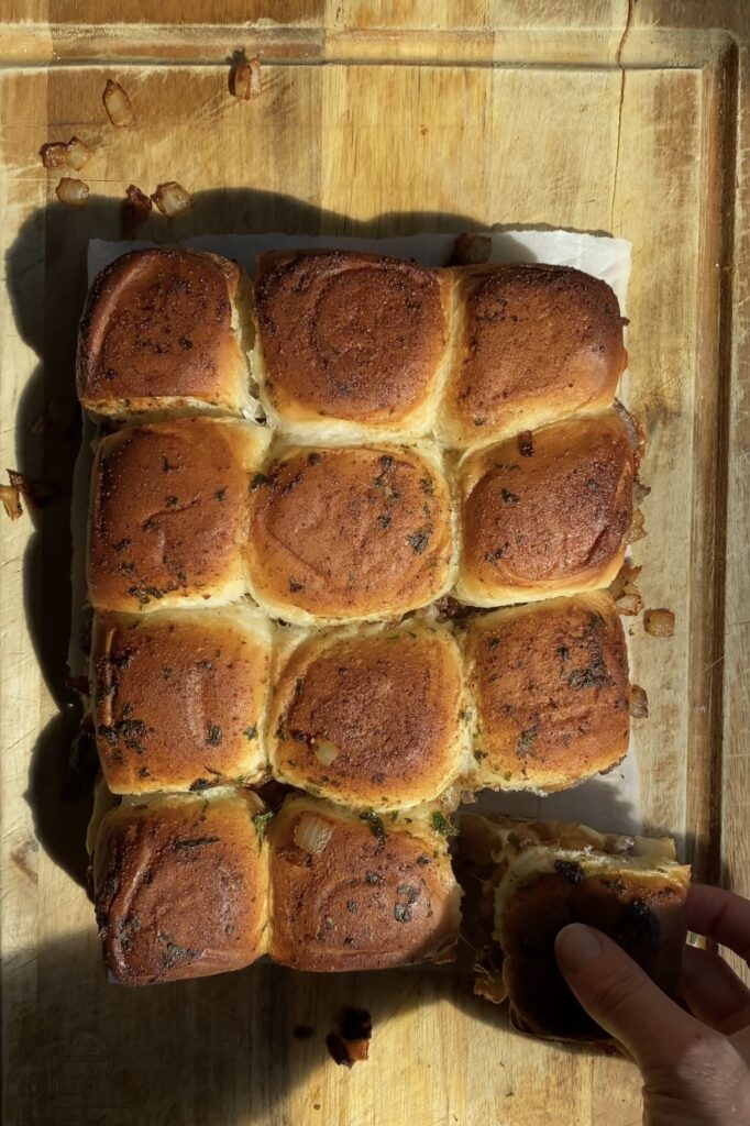 finished sliders, crispy golden tops