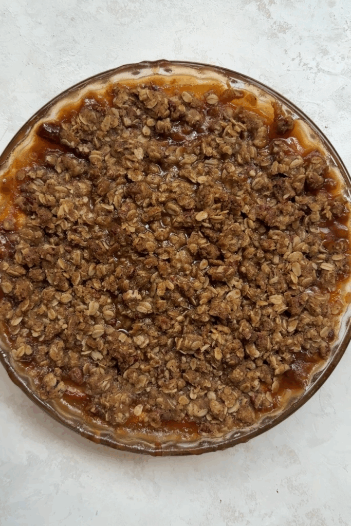 peach crisp after baking