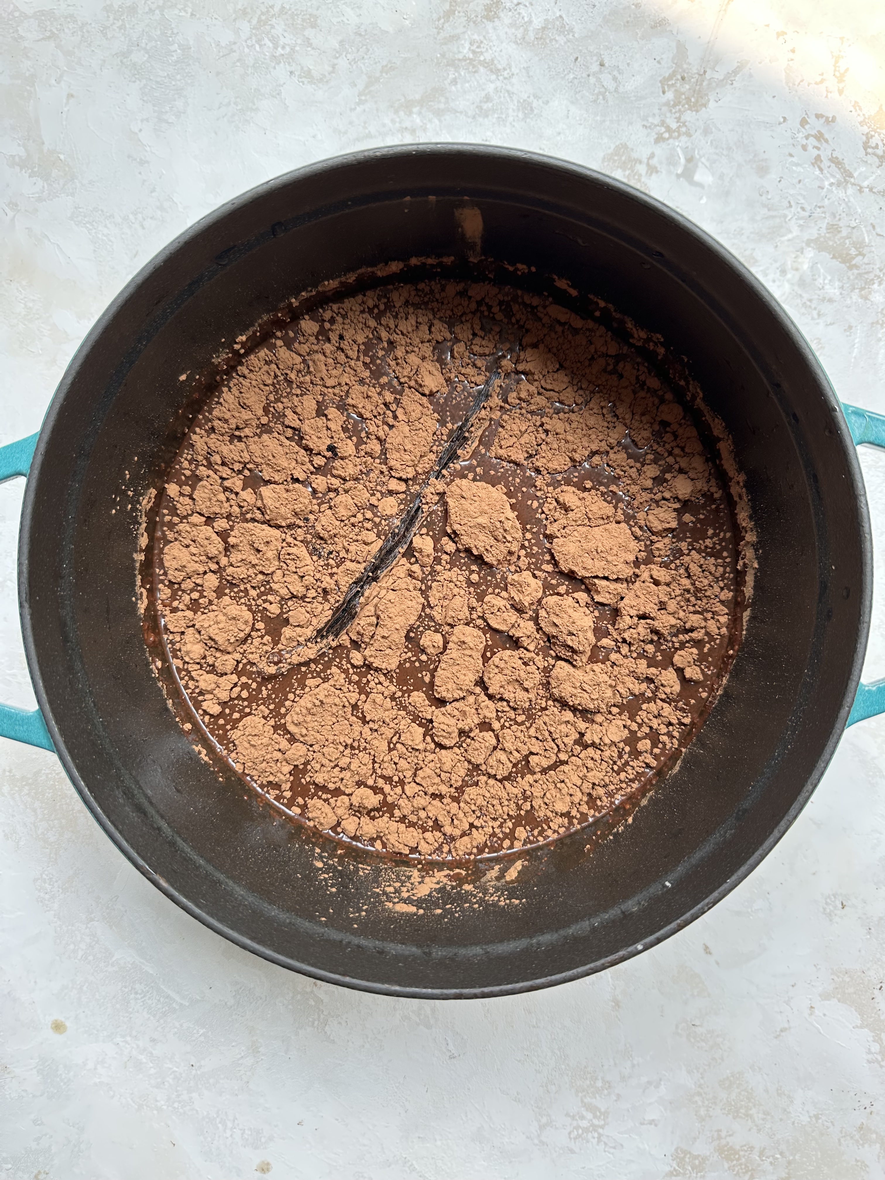 cocoa powder, sugar and water