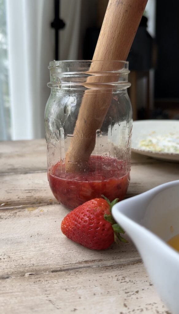 strawberries muddled with juice