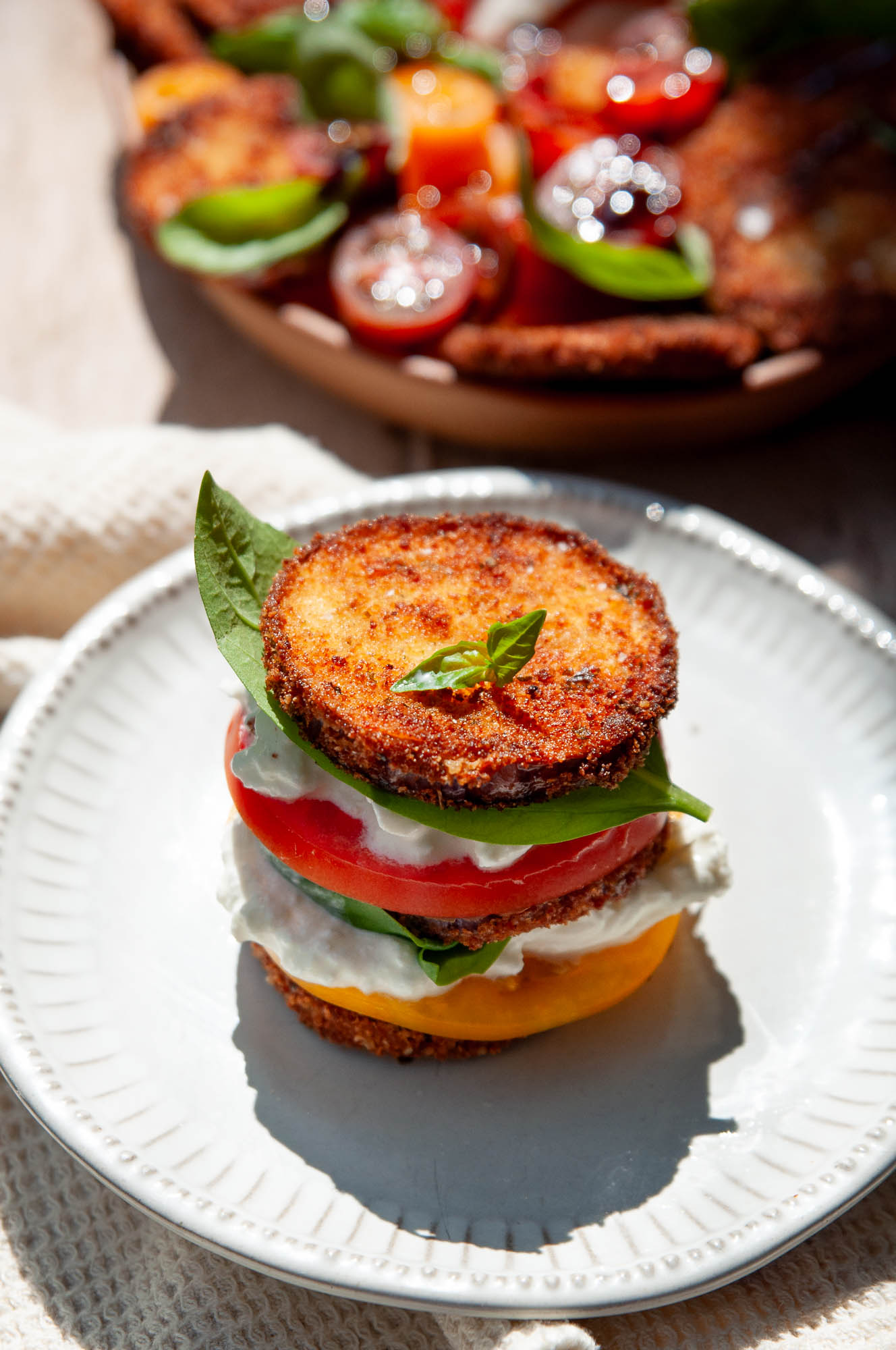 Fried Eggplant Caprese Salad