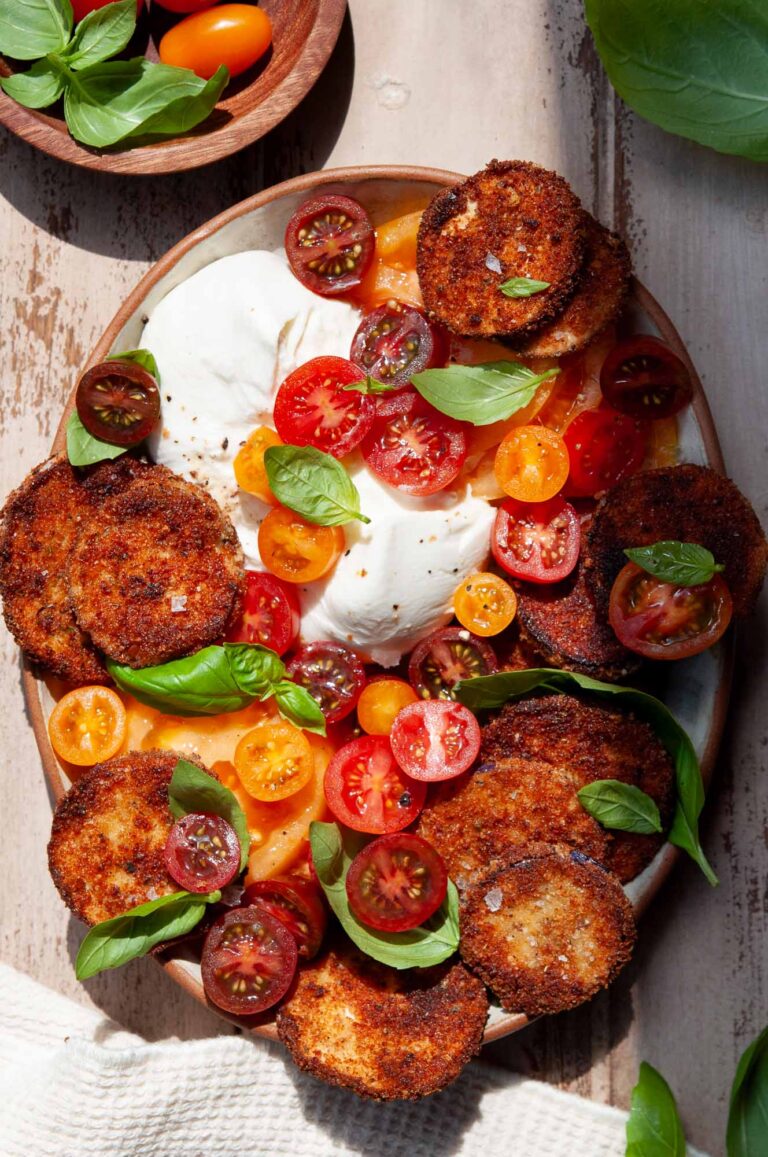 Fried Eggplant Caprese Salad