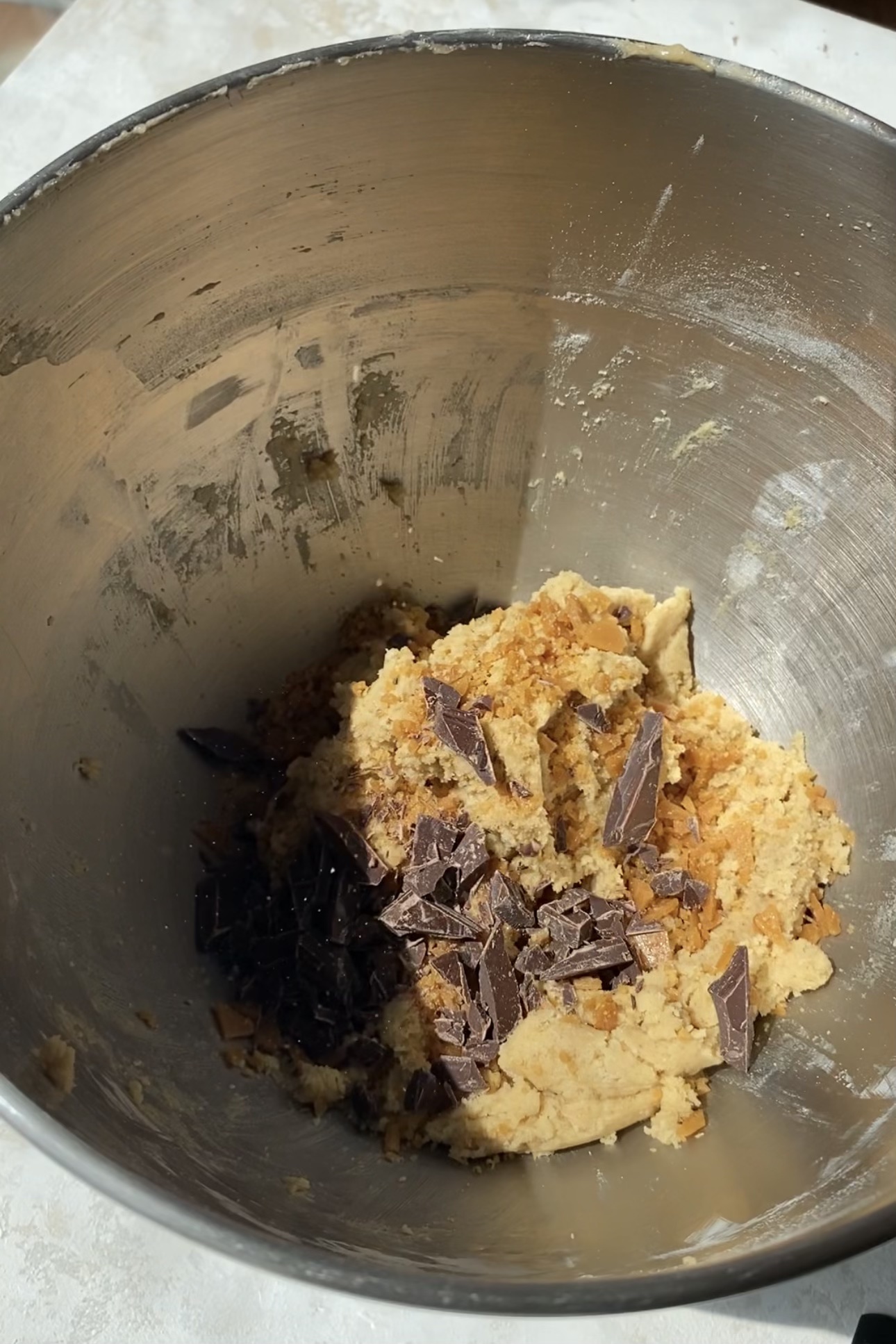 cookie dough with chocolate chunks and toffee