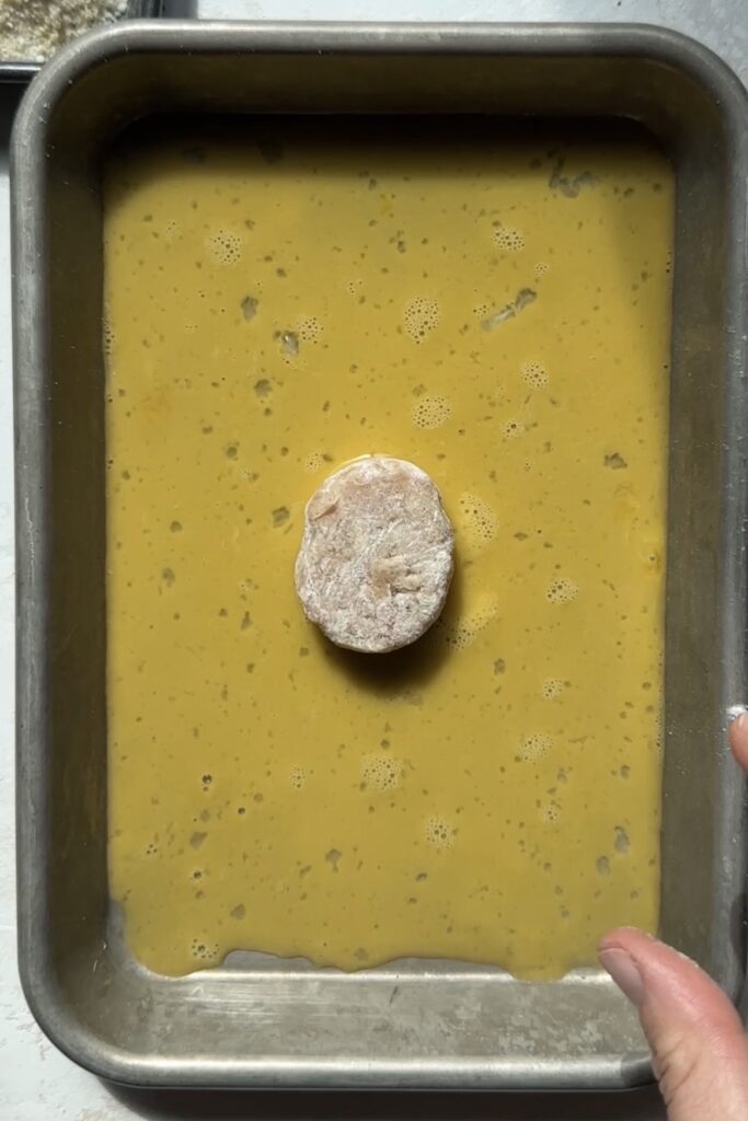 floured chicken nugget w egg wash