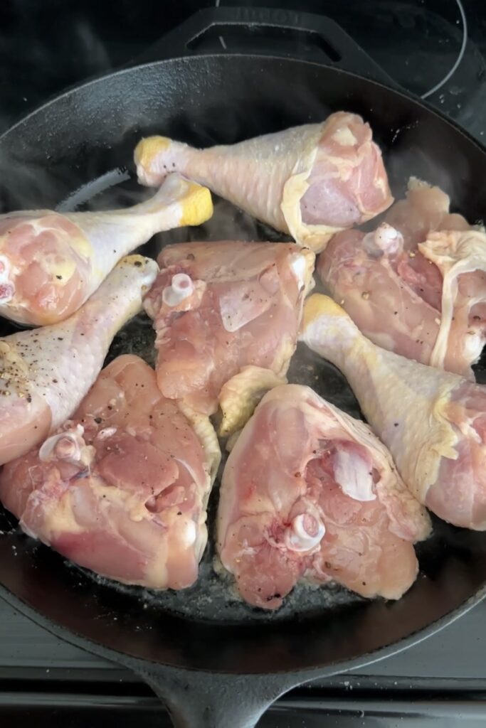 searing chicken skin side down