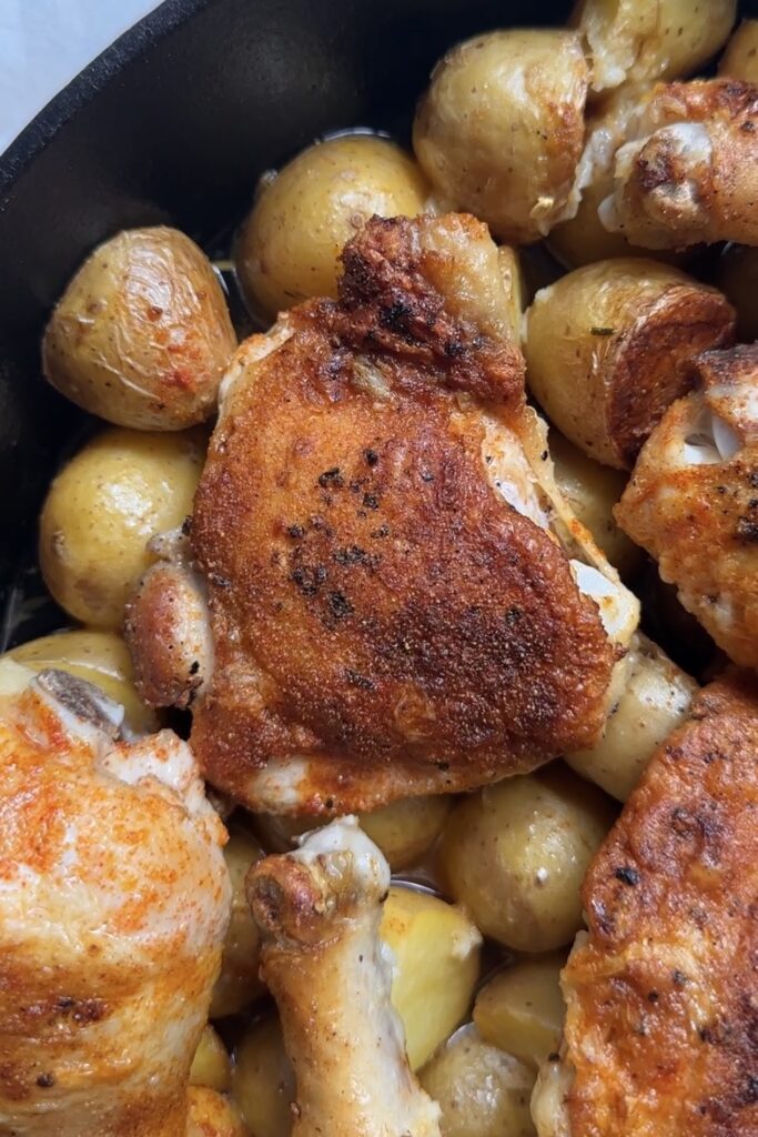 finished garlic lemon chicken and potatoes