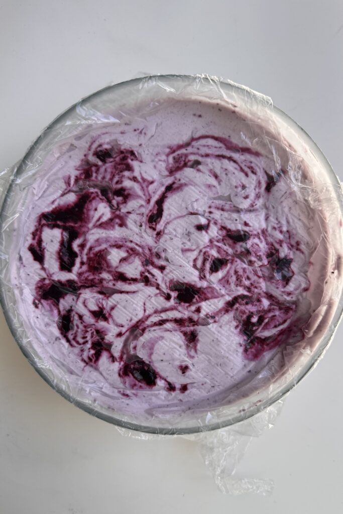 ice cream base swirled with preserves after freezing