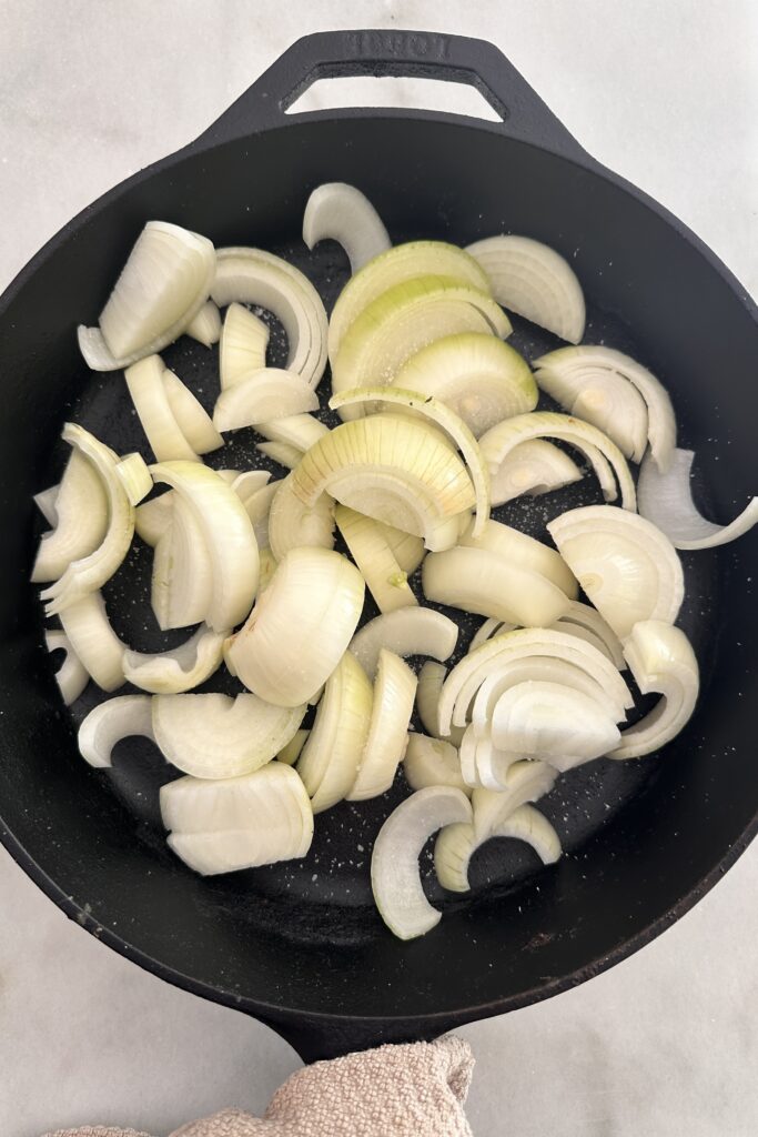 onions in cast iron pan