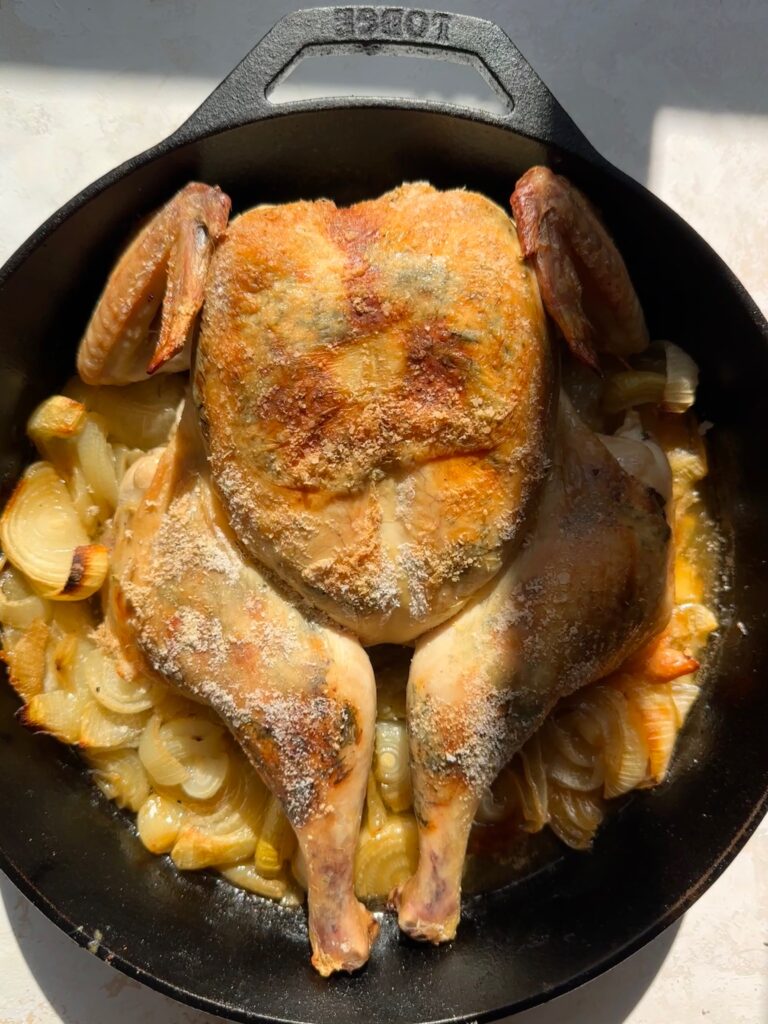 spatchcock chicken and onions