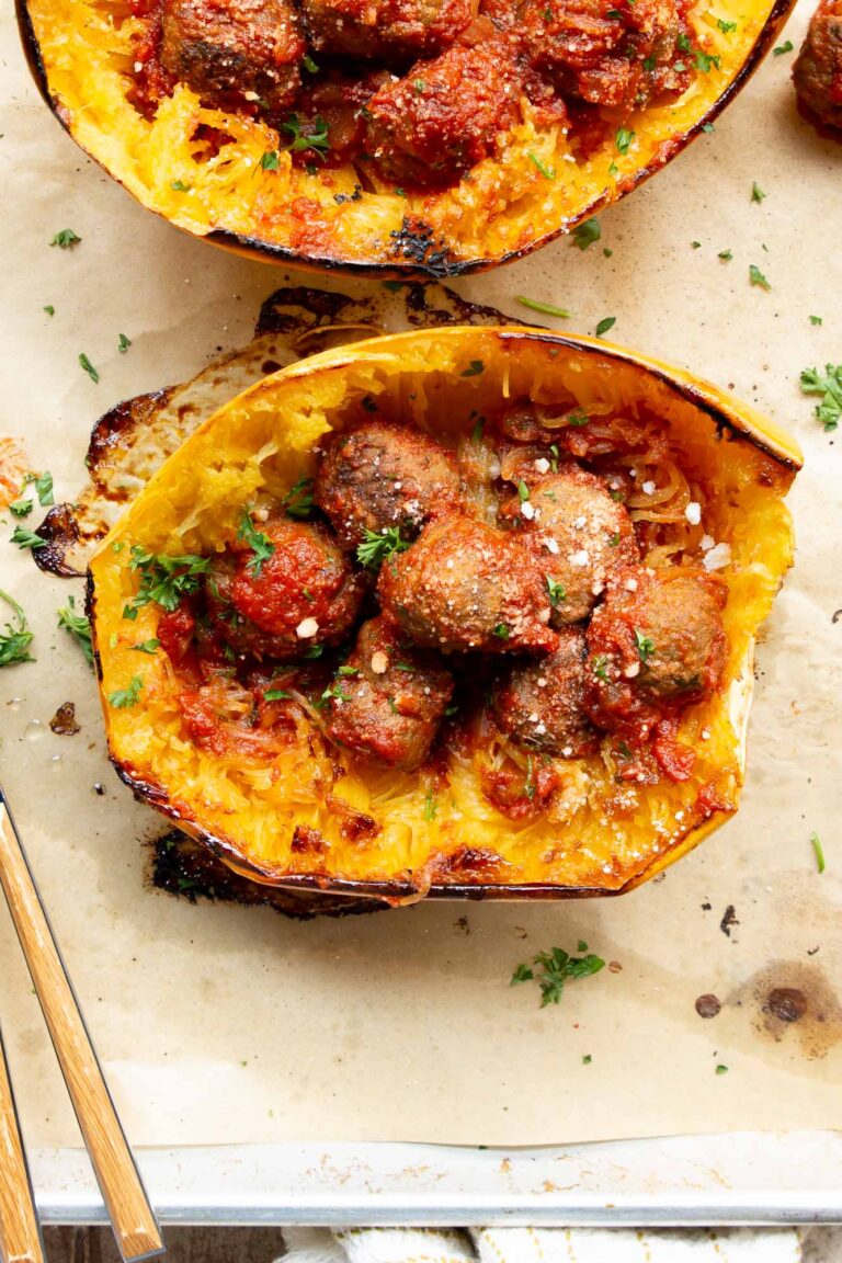 Air Fryer Meatballs & Spaghetti Squash