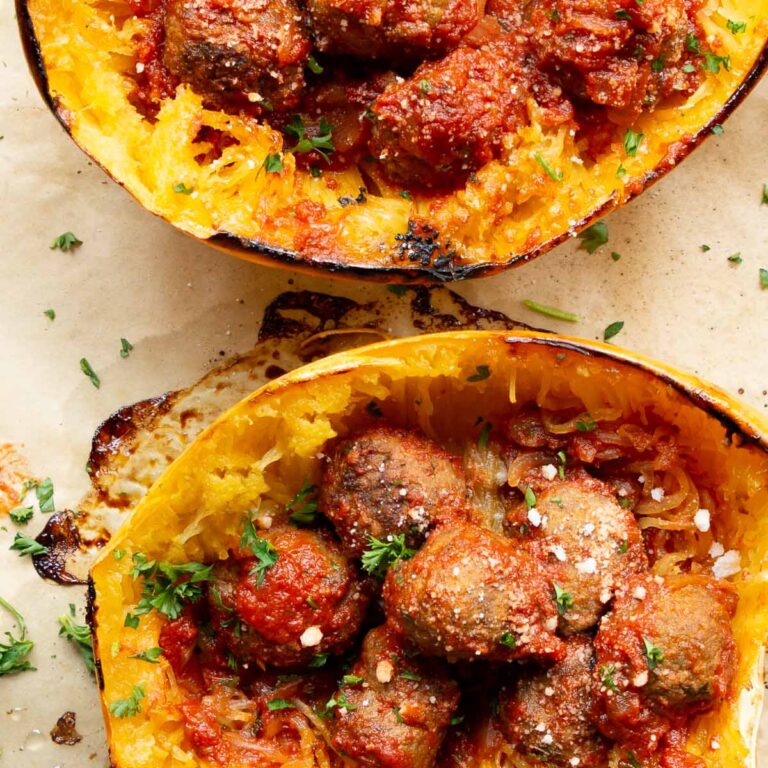 Air Fryer Meatballs & Spaghetti Squash
